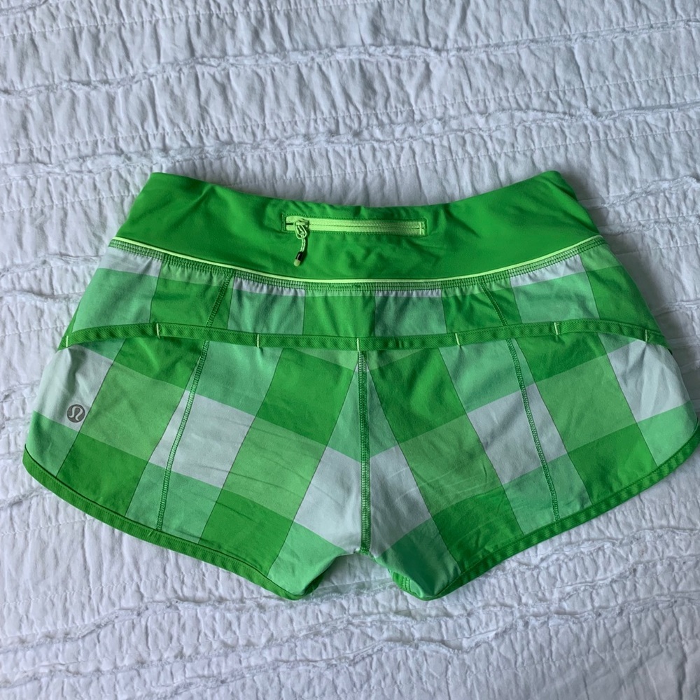 Green Checkered Pattern Lululemon Run Speed Short - Picture 2 of 3